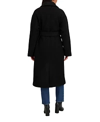 Sebby Collection Women's Long Belted Boucle Wrap Coat