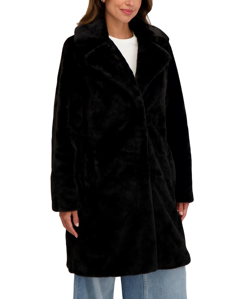 Sebby Collection Women's Faux Fur Notch Collar 3/4 Coat