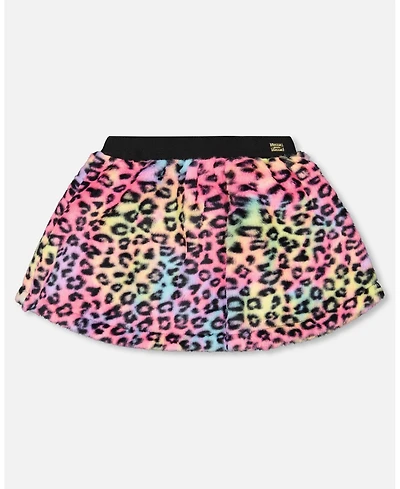Deux par Girl Faux Fur Skirt Multicolor Leopard - Child