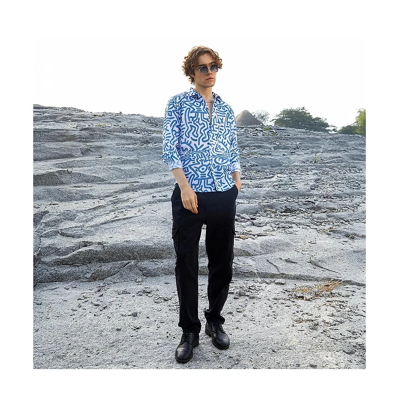 Campus Sutra Men's Contrast Graffiti Shirt