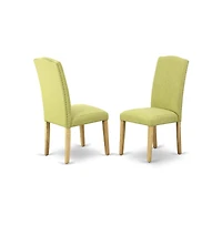 East West Furniture 3 Piece Dining Room Set - Oak Small Dining Table and 2 Limelight Linen Fabric Dining Room Chairs with High Back - Oak Finish