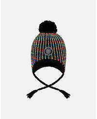 Deux par Girl Lined Peruvian Knit Pompom Hat Black and Multicolor - Toddler|Child