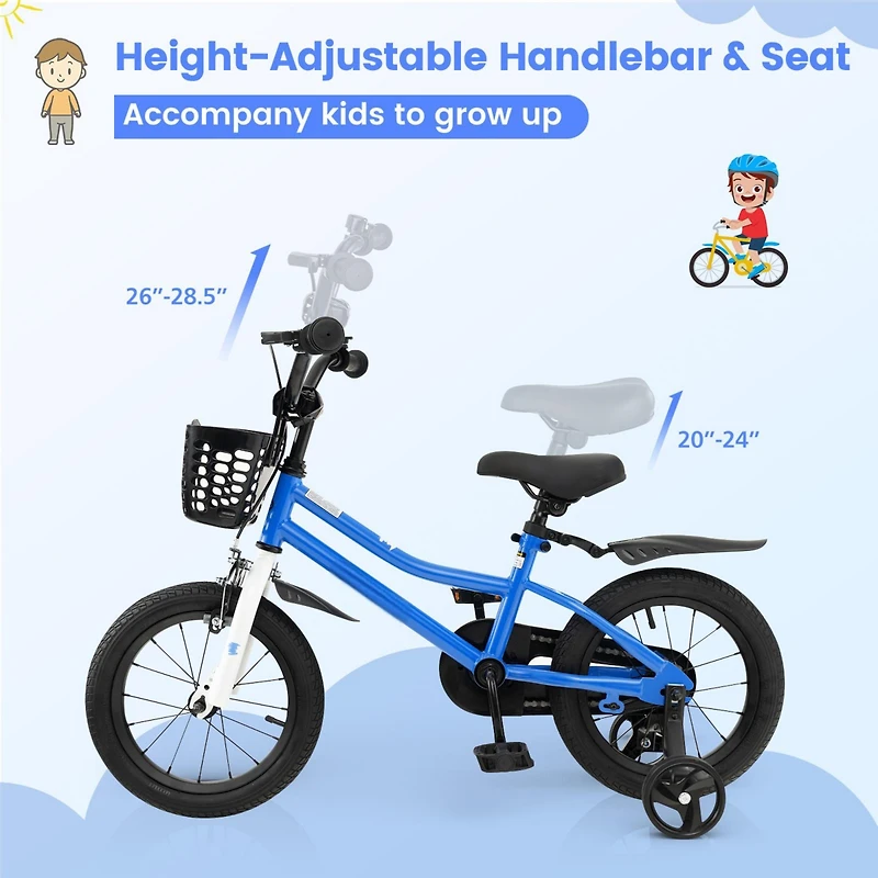Akiudex 14-Inch Kids Bike with 2 Training Wheels for Ages 3-5 - Blue