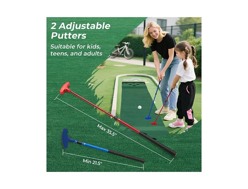 11 Feet Indoor Outdoor Putting Green Mat with 2 Adjustable Putters and 6 Balls