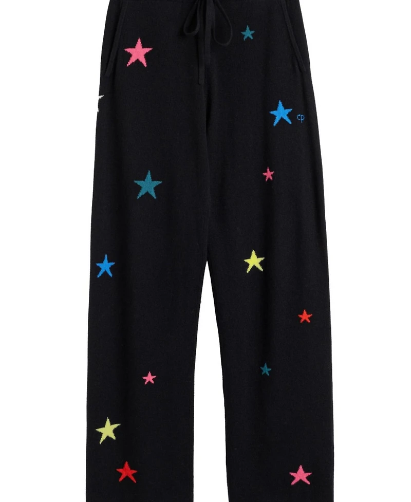 Chinti & Parker Women's Wool Cashmere Star Wide-Leg Track Pants