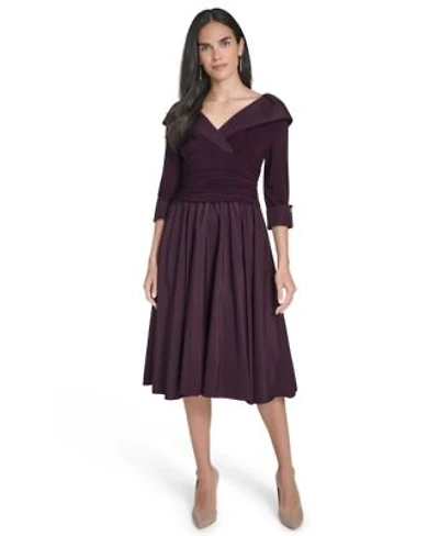 Jessica Howard Womens Mixed Media Fit Flare Midi Dress