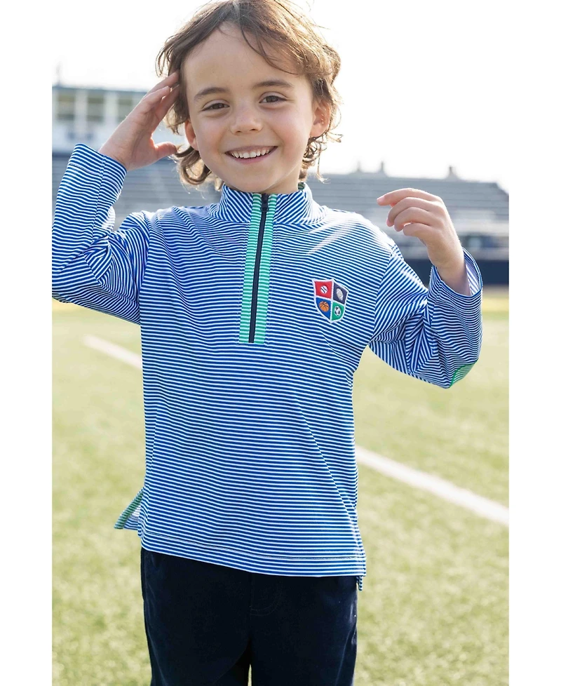 Florence Eiseman Stripe Performance Knit Half Zip With Sports Crest
