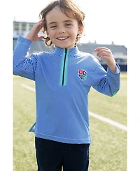 Florence Eiseman Stripe Performance Knit Half Zip With Sports Crest