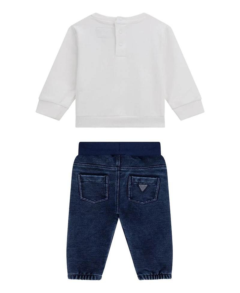 Guess Baby Boys 2-Piece Active Top and Knit Denim Pant Set