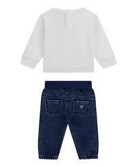 Guess Baby Boys 2-Piece Active Top and Knit Denim Pant Set