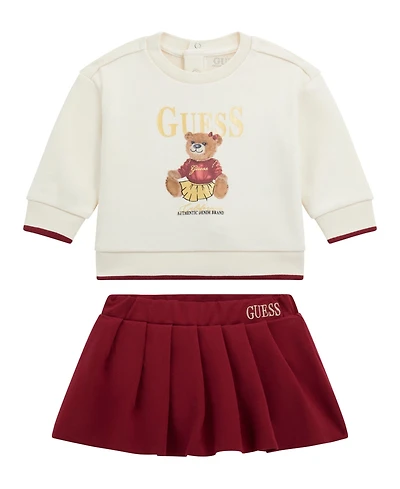 Guess Baby Girls 2-Piece Long Sleeve Sweatshirt and Skirt Set