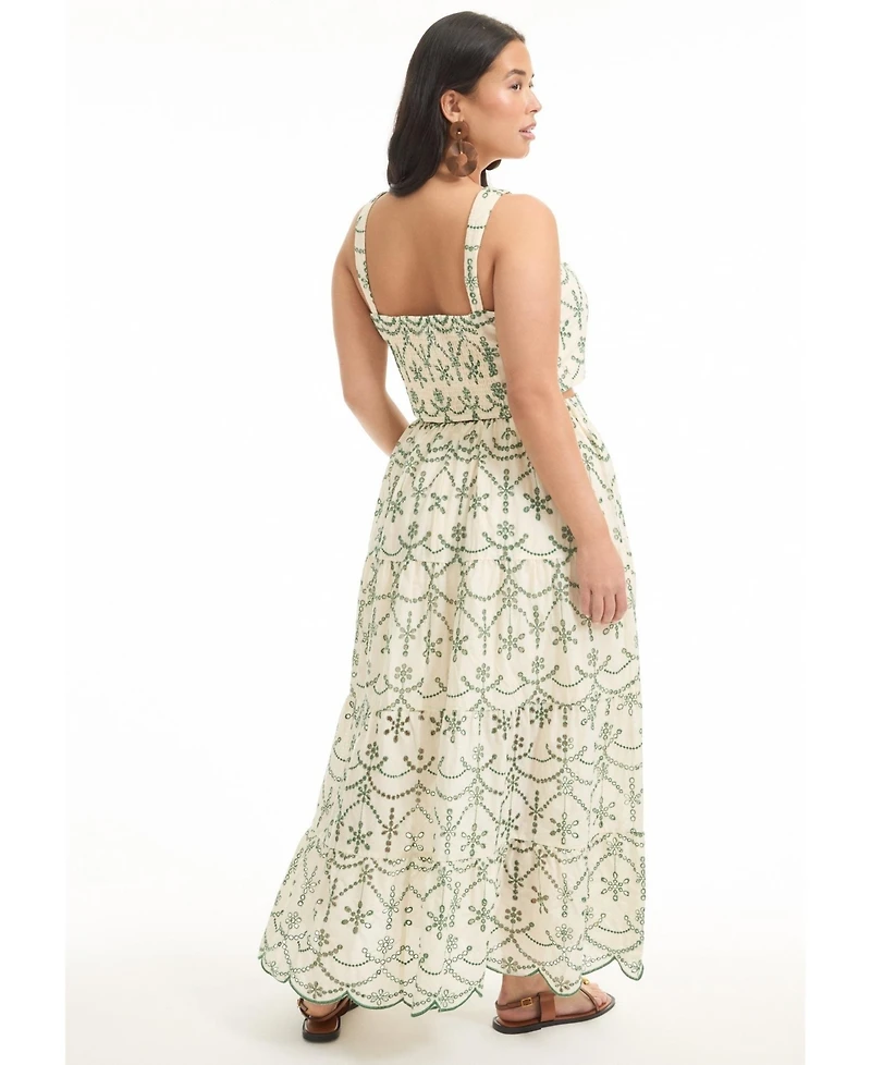 June + Vie Women's Eyelet Scalloped Hem Maxi Skirt