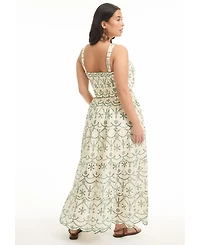 June + Vie Women's Eyelet Scalloped Hem Maxi Skirt