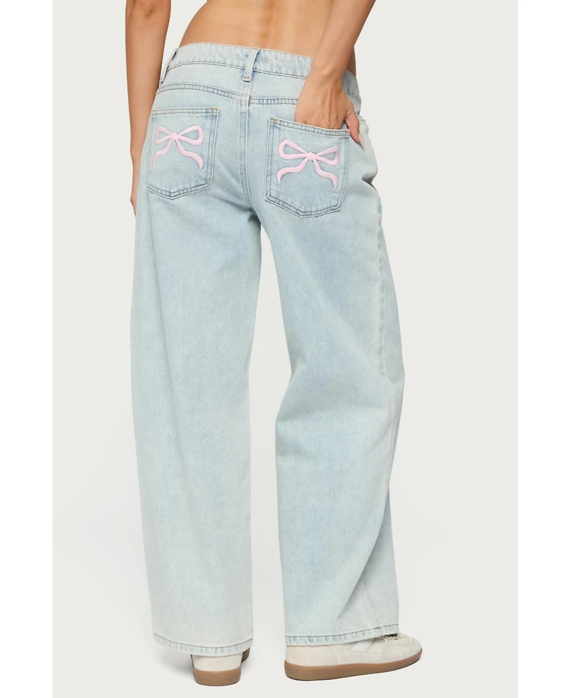 Edikted Women's Bow Pocket Relaxed Jeans