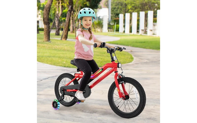 16 Inch Kids Bike with Led Lights, Adjustable Carbon Steel Frame for Ages 4-7