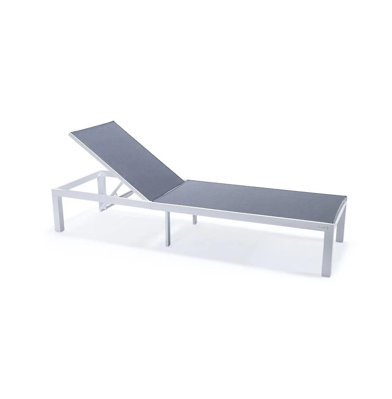 LeisureMod Marlin Patio Chaise Lounge Chair With White Aluminum Frame