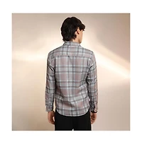 Campus Sutra Men's Nude Pink & Cloud Grey Tartan Plaid Shirt