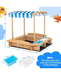 Kids Wooden Sandbox with Striped Canopy