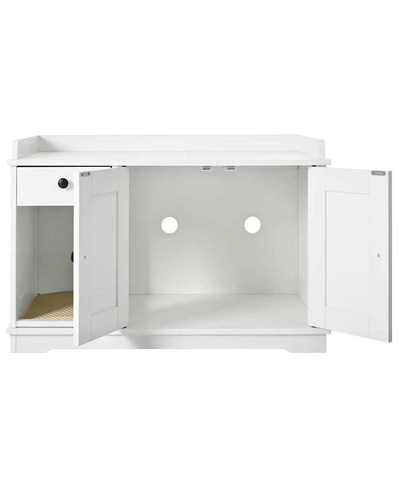 Casainc 33.5" Cat Litter Box Enclosure, Litter Box Furniture Hidden with Cat Litter Mat, Indoor Cat House with Storage Drawer Side Table