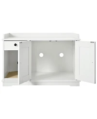 Casainc 33.5" Cat Litter Box Enclosure, Litter Box Furniture Hidden with Cat Litter Mat, Indoor Cat House with Storage Drawer Side Table