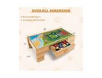 Kids Double-Sided Wooden Train Table Playset with Storage Drawer