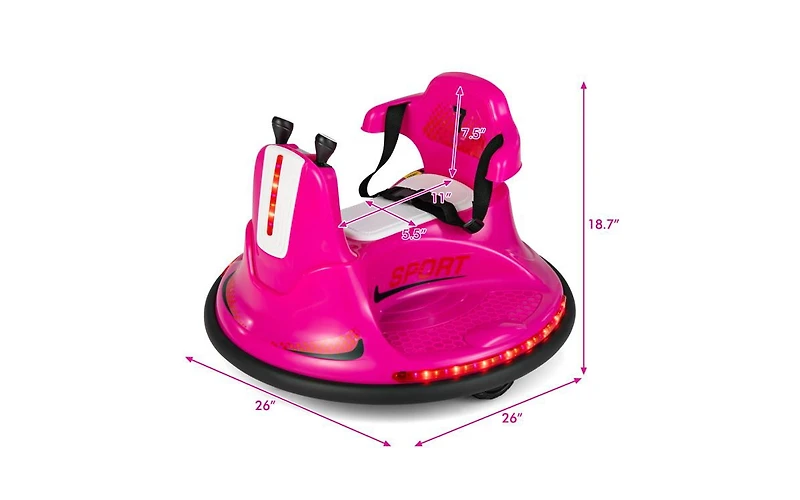 12V Kids Ride-On Bumper Car with Remote Control, Lights, and Music - Pink