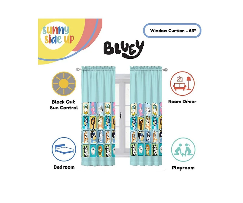 Sunny Side Up Bluey Curtains for Kids Bedroom 4-Piece Drape Set Pack of 2