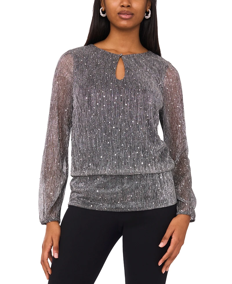 Msk Women's Long Sleeve Keyhole Detail Blouson Top