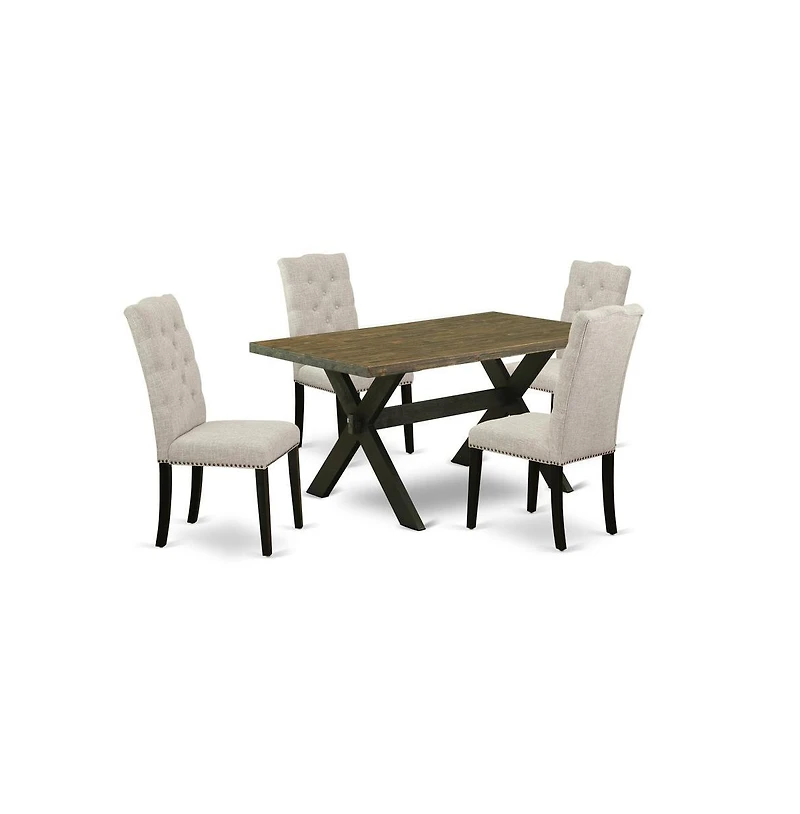 East West Furniture 5-Piece Kitchen Dining Table Set Included 4 Parson Dining chairs Upholstered Seat and High Button Tufted Chair Back and Rectangula