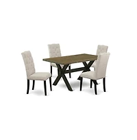 East West Furniture 5-Piece Kitchen Dining Table Set Included 4 Parson Dining chairs Upholstered Seat and High Button Tufted Chair Back and Rectangula