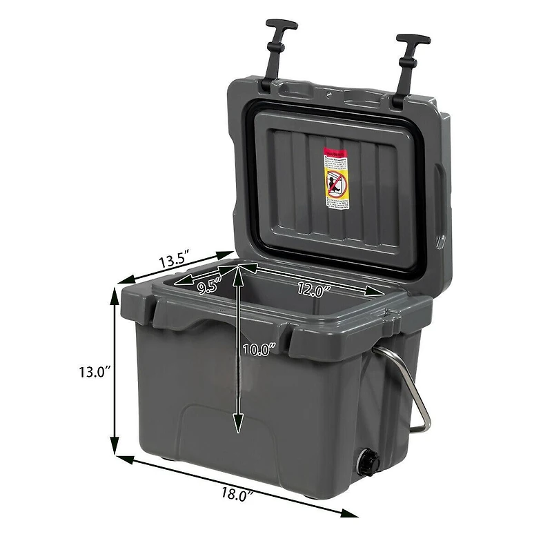 16 Quart Portable Insulated Ice Cooler with 24-Can Capacity and 2 Cup Holders - Gray
