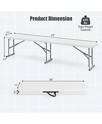 6 Feet Plastic Folding Picnic Camping Bench with Carrying Handle