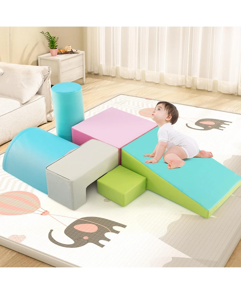 6-Piece Foam Climbing Blocks Indoor Climb and Crawl Activity Playset with Rectangles