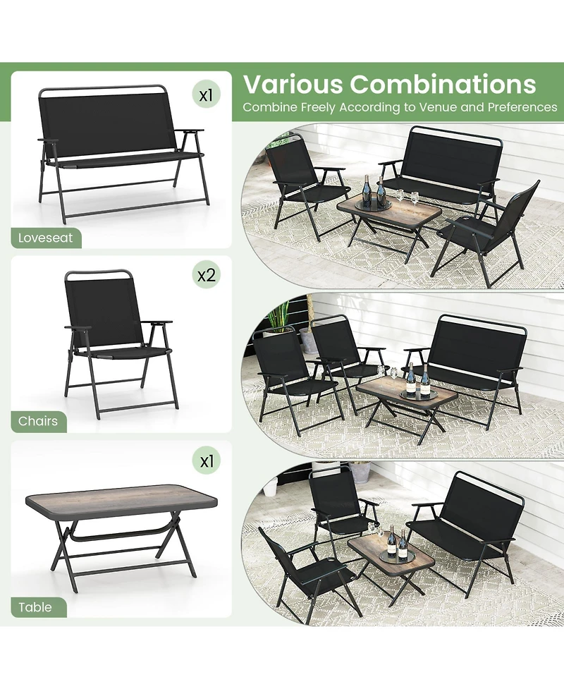 Gymax 4 Piece Outdoor Conversation Set Metal Frame Outdoor Bistro Set w/ 2 Chairs