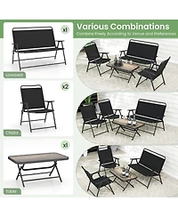 Gymax 4 Piece Outdoor Conversation Set Metal Frame Outdoor Bistro Set w/ 2 Chairs