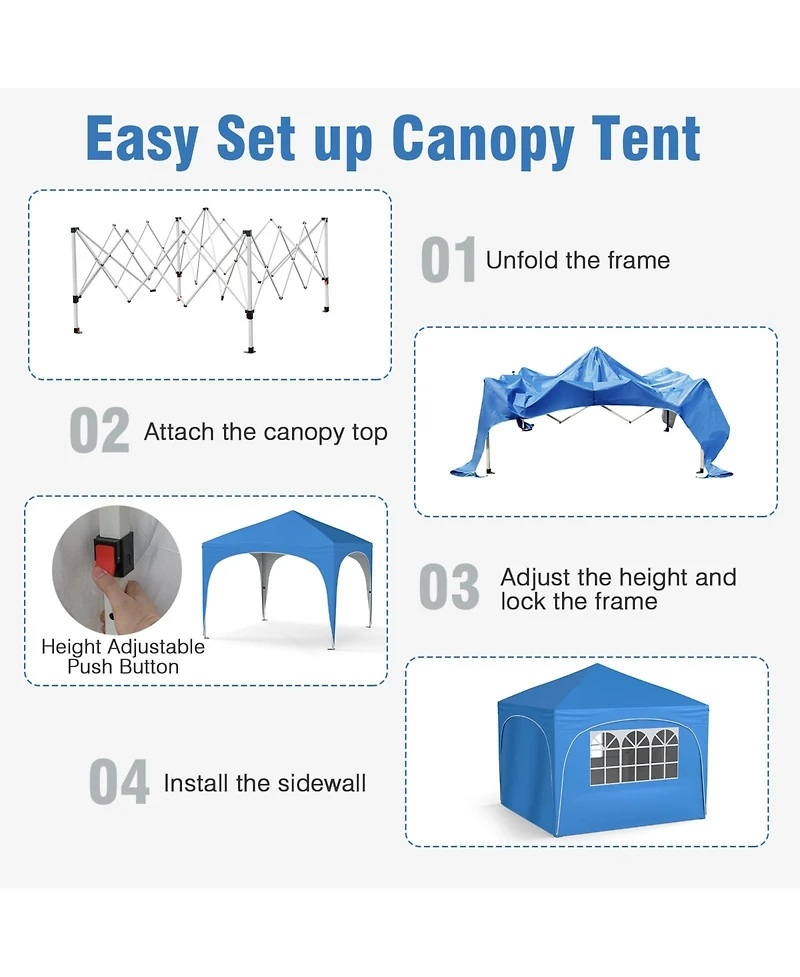 10 X 10 Ft Pop up Canopy Tent with 4 Removable Sidewall