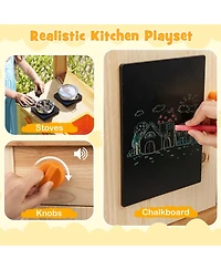 Kids Mud Kitchen Fir Wood Playset with Planting Pots and Blackboards