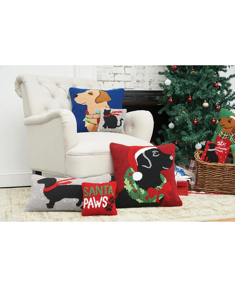Lab & Wreath Hooked Christmas Throw Pillow, 18" x 18"