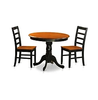 East West Furniture Dining furniture set - 3 Pcs with 2 Wooden Chairs in Black and Cherry
