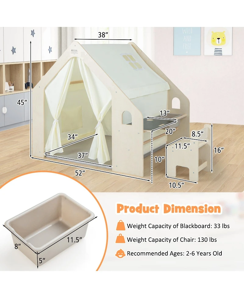 Montessori Style Indoor Playhouse with Storage Bin and Floor Mat for Toddlers Aged 2-6 Years Old