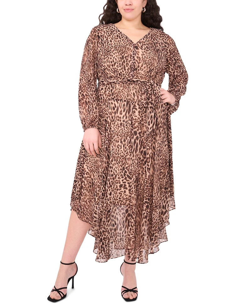 Vince Camuto Plus V-Neck Tie Waist Maxi Dress