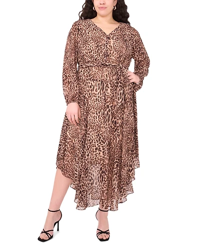 Vince Camuto Plus V-Neck Tie Waist Maxi Dress