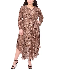 Vince Camuto Plus V-Neck Tie Waist Maxi Dress