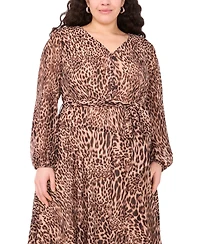 Vince Camuto Plus V-Neck Tie Waist Maxi Dress