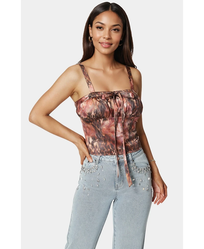 Bebe Women's Tie Front Ruched Bust Satin Corset