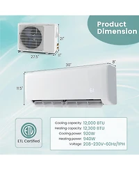 Gymax 12000 Btu Mini Split Air Conditioner 21 SEER2 Ac Unit w/ Heat Pump & Remote Control