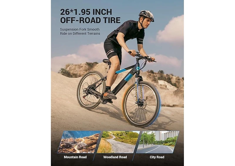 Multijoy Electric Bike for Adults,36V Built-in Invisible Removable Battery,350W Brushless Motor(Peak 450W) Mountain Bike,26" Tires, 7-Speed