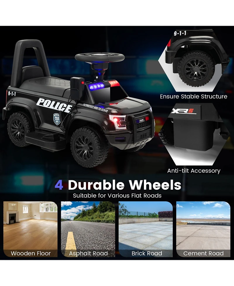 6V Kids Ride-On Police Car with Real Megaphone and Siren Flashing Lights - Black