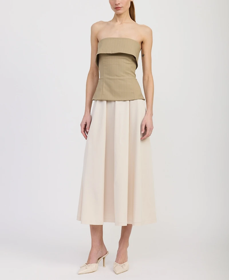 En Saison Women's Arden Mixed Media Strapless Sleeveless Dress