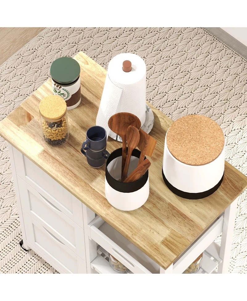 Homcom Rolling Kitchen Island Cart, Bar Serving Cart with Drawers,